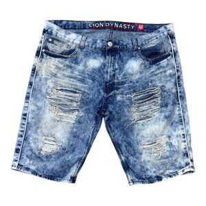 Lion Dynasty Premium Denim Distressed Ripped Acid-Wash Jean Shorts Size 42 Y2K